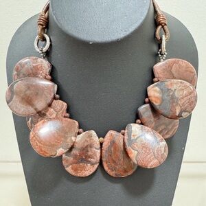 Brunello Cucinelli Statement Necklace Red Jasper Gemstone Chunky Bib, Italy, New
